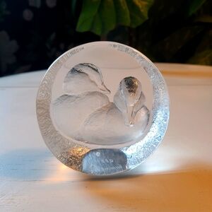 Vintage Signed Mats Jonasson Carved Lead Glass Crystal Duckling paperweight